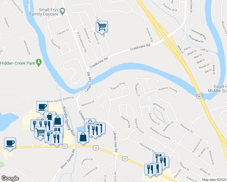map of restaurants, bars, coffee shops, grocery stores, and more near 428 Maywood Court in Cumberland County