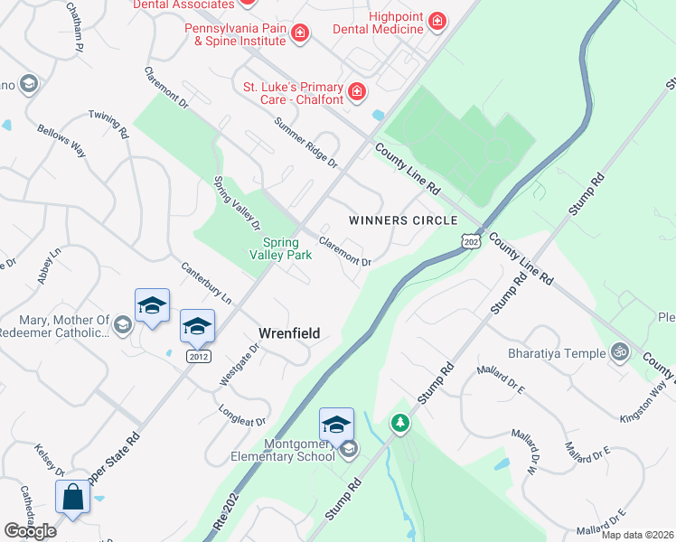 map of restaurants, bars, coffee shops, grocery stores, and more near 308 Pimlico Way in North Wales