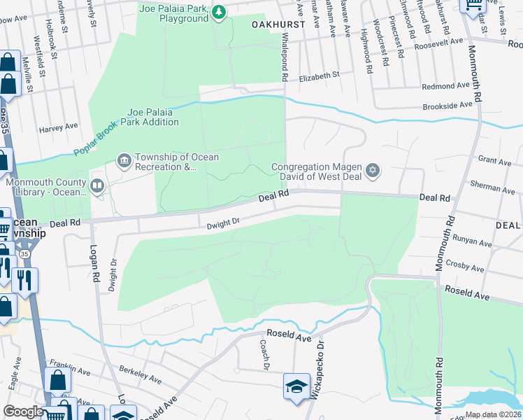 map of restaurants, bars, coffee shops, grocery stores, and more near 22 Dwight Drive in Monmouth County