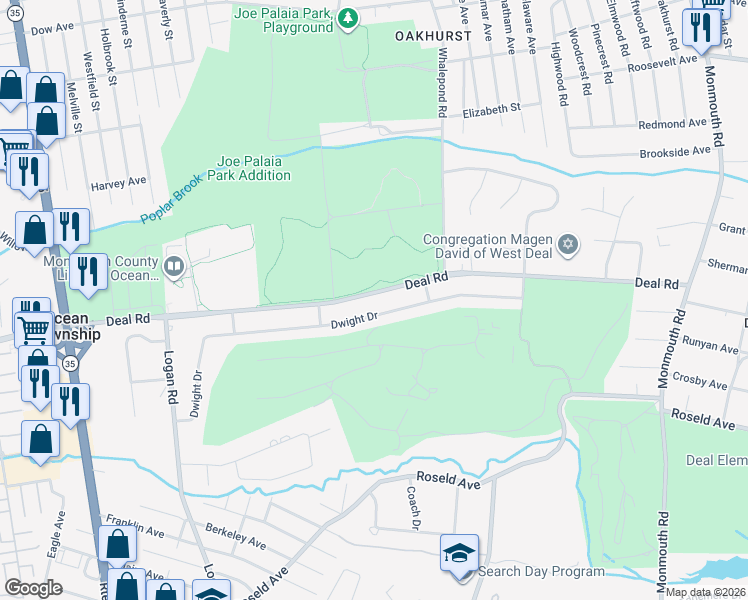 map of restaurants, bars, coffee shops, grocery stores, and more near 510 Deal Road in Ocean Township