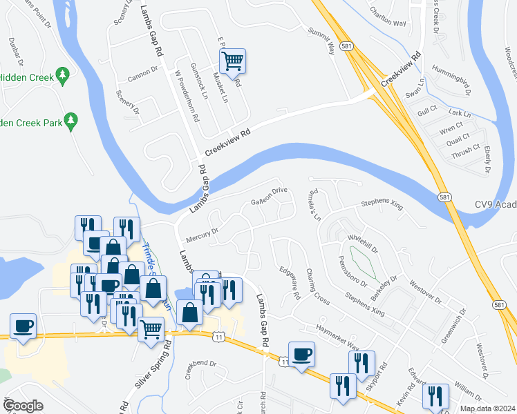 map of restaurants, bars, coffee shops, grocery stores, and more near 428 Maywood Court in Cumberland County