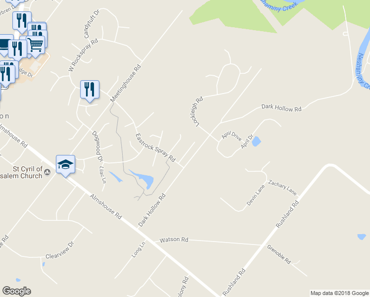 map of restaurants, bars, coffee shops, grocery stores, and more near 2456 Primrose Court in Jamison