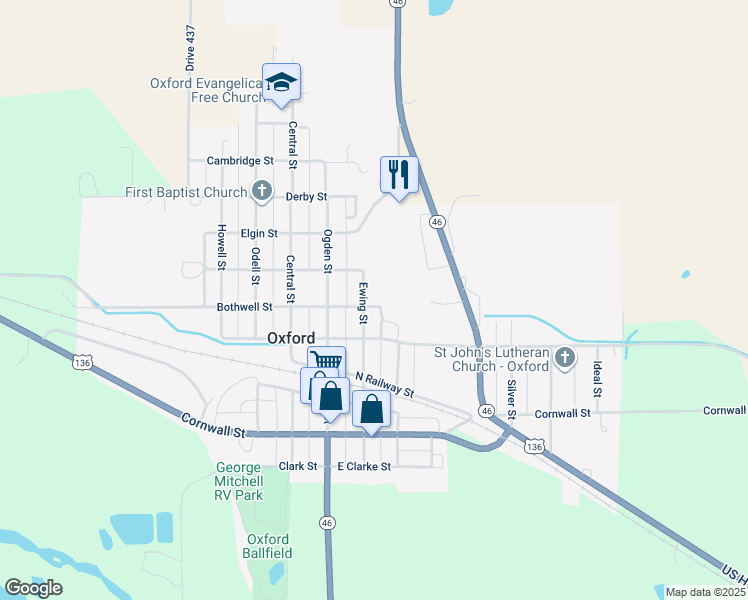 map of restaurants, bars, coffee shops, grocery stores, and more near 201-211 Bothwell St in Oxford