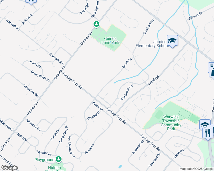 map of restaurants, bars, coffee shops, grocery stores, and more near 1877 Brook Lane in Jamison