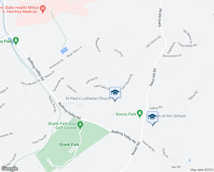 map of restaurants, bars, coffee shops, grocery stores, and more near 821 Twin Oaks Drive in Hummelstown