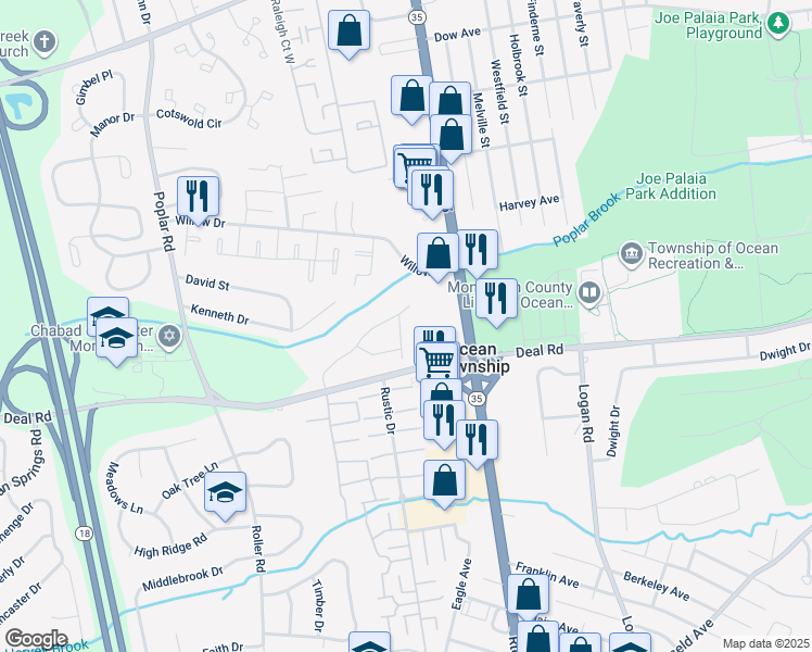 map of restaurants, bars, coffee shops, grocery stores, and more near 111 Pierce Drive in Ocean Township