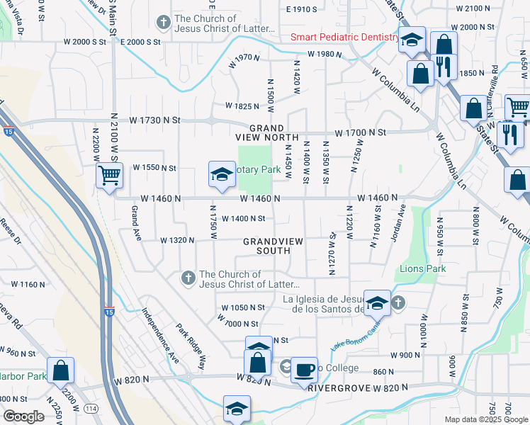 map of restaurants, bars, coffee shops, grocery stores, and more near 1548 West 1400 North Street in Provo