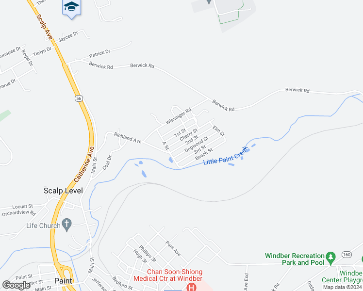 map of restaurants, bars, coffee shops, grocery stores, and more near 1121 2nd Street in Windber