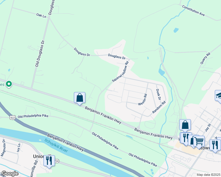 map of restaurants, bars, coffee shops, grocery stores, and more near 16 Saylor Lane in Douglassville