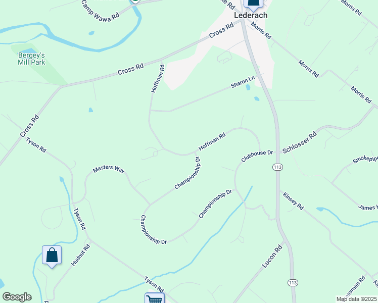 map of restaurants, bars, coffee shops, grocery stores, and more near 433 Hoffman Road in Harleysville