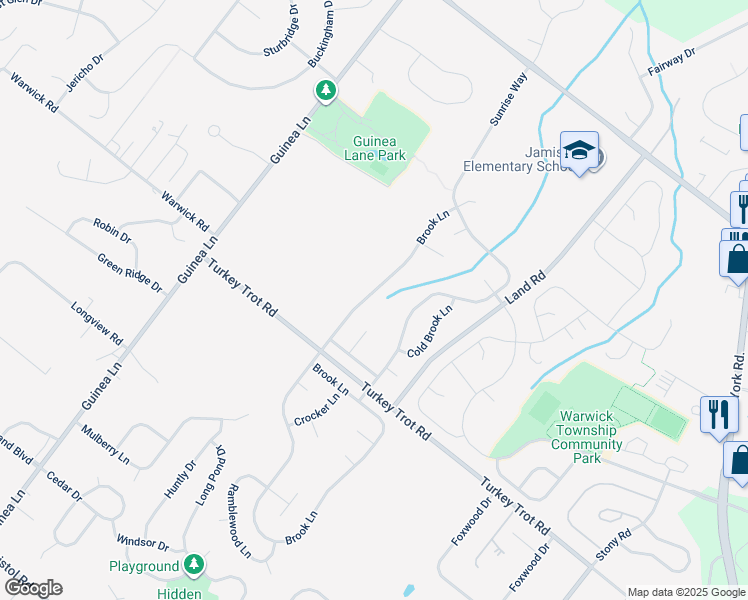 map of restaurants, bars, coffee shops, grocery stores, and more near 1877 Brook Lane in Jamison
