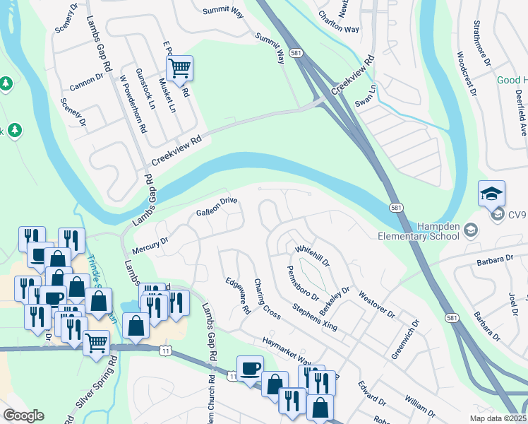 map of restaurants, bars, coffee shops, grocery stores, and more near 825 Pamela's Lane in Mechanicsburg
