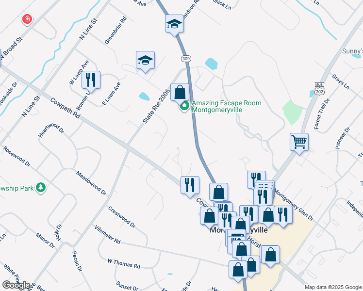 map of restaurants, bars, coffee shops, grocery stores, and more near 500 Carol Court in Lansdale