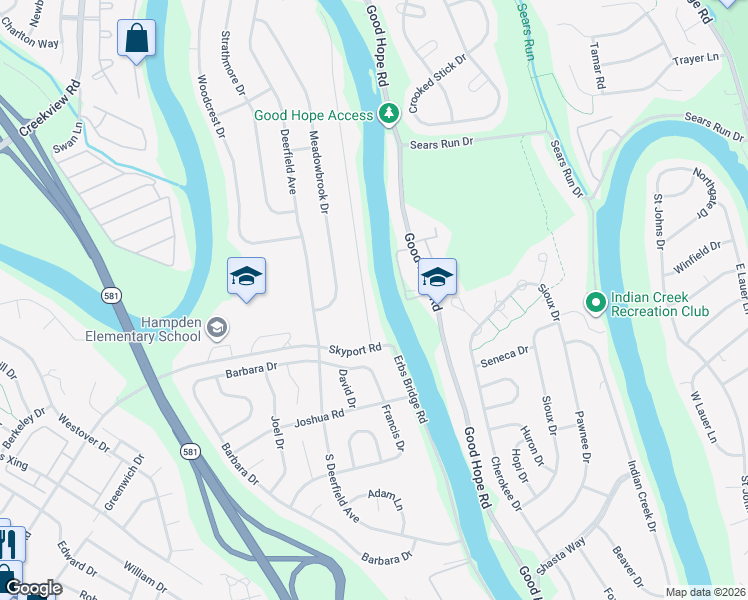 map of restaurants, bars, coffee shops, grocery stores, and more near 5207 Terrace Road in Mechanicsburg