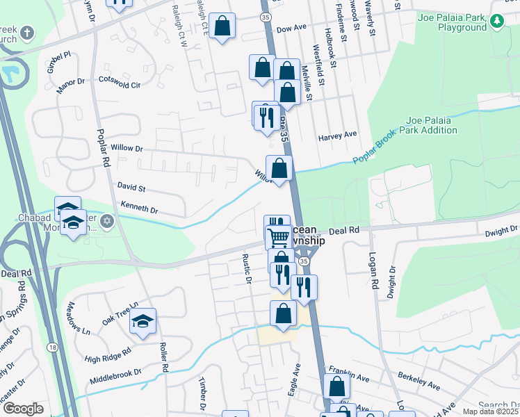 map of restaurants, bars, coffee shops, grocery stores, and more near 119 Pierce Drive in Ocean Township