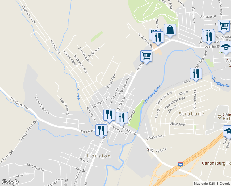 map of restaurants, bars, coffee shops, grocery stores, and more near 235 East Grant Street in Houston