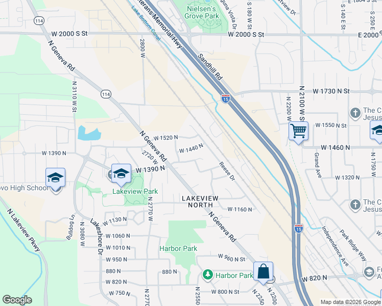 map of restaurants, bars, coffee shops, grocery stores, and more near 2561 West 1440 North in Provo