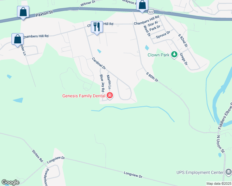 map of restaurants, bars, coffee shops, grocery stores, and more near 891 Lark Drive in Harrisburg