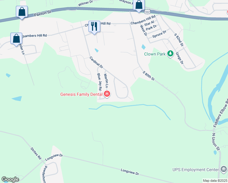 map of restaurants, bars, coffee shops, grocery stores, and more near 891 Lark Drive in Harrisburg