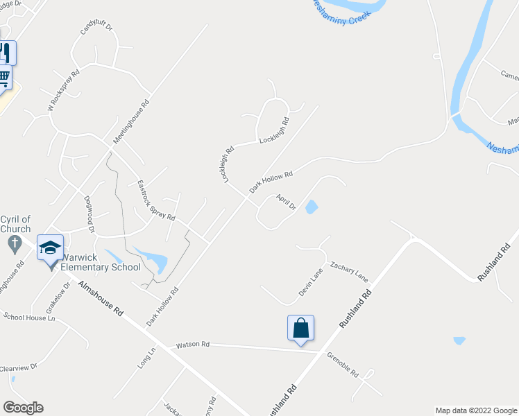 map of restaurants, bars, coffee shops, grocery stores, and more near 2429 April Drive in Jamison