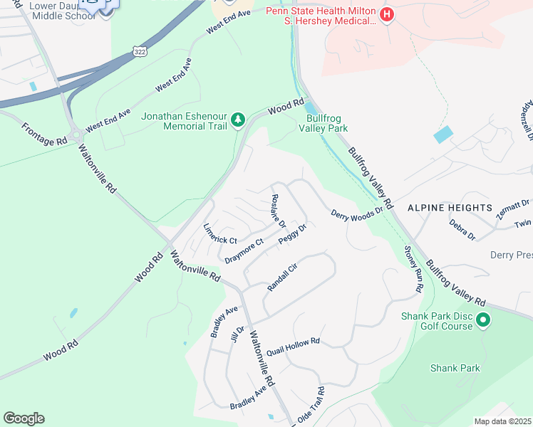 map of restaurants, bars, coffee shops, grocery stores, and more near 1105 Galway Court in Hummelstown
