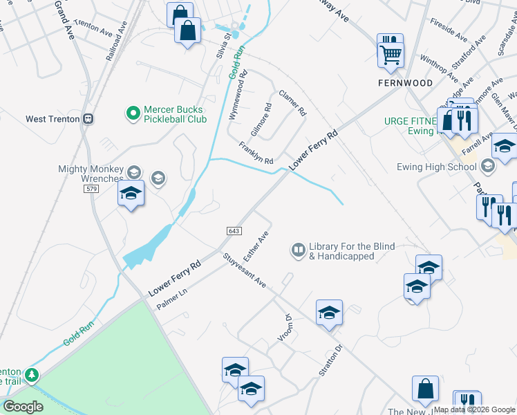 map of restaurants, bars, coffee shops, grocery stores, and more near 39 Ashley Avenue in Ewing Township