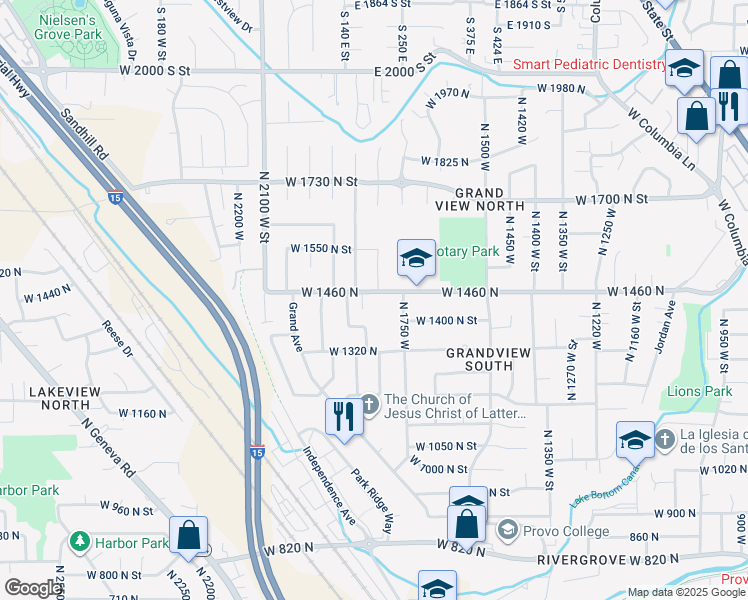 map of restaurants, bars, coffee shops, grocery stores, and more near 1378 North 1850 West in Provo