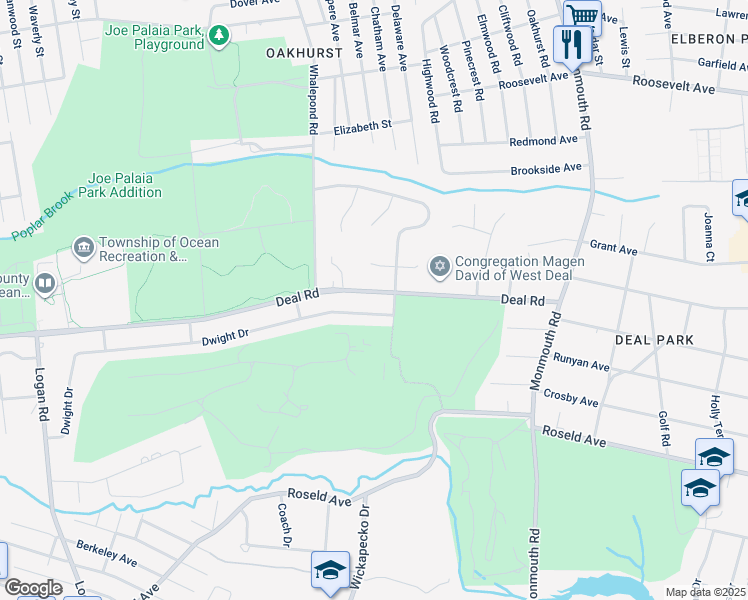 map of restaurants, bars, coffee shops, grocery stores, and more near 2 Clark Court in Monmouth County