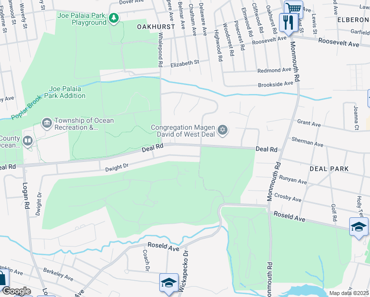 map of restaurants, bars, coffee shops, grocery stores, and more near 2 Clark Court in Monmouth County