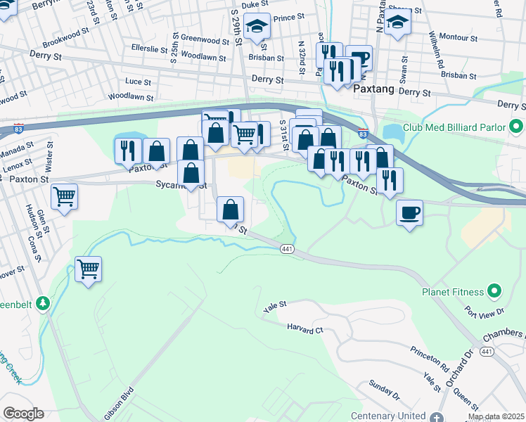 map of restaurants, bars, coffee shops, grocery stores, and more near 1291 South 28th Street in Harrisburg