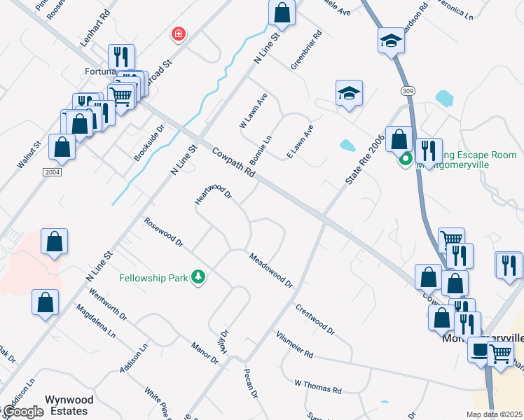 map of restaurants, bars, coffee shops, grocery stores, and more near 124 Knollwood Drive in Lansdale