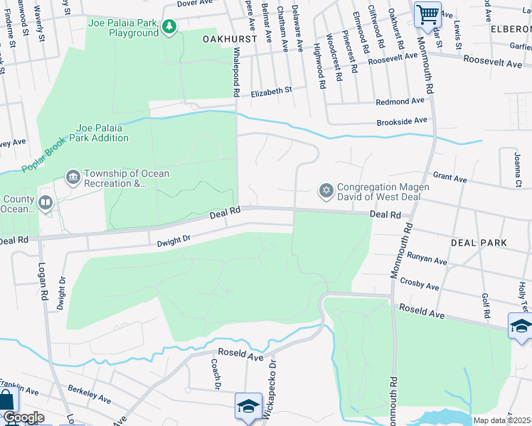 map of restaurants, bars, coffee shops, grocery stores, and more near 411 Deal Road in Monmouth County
