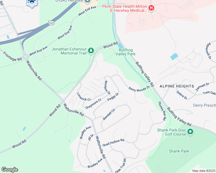 map of restaurants, bars, coffee shops, grocery stores, and more near 515 Roslaire Drive in Hummelstown