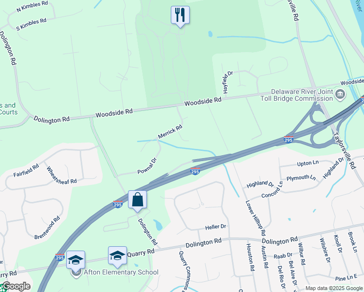 map of restaurants, bars, coffee shops, grocery stores, and more near 1449 Bartlett Court in Yardley