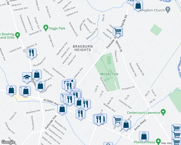 map of restaurants, bars, coffee shops, grocery stores, and more near 1480 Parkside Avenue in Ewing Township