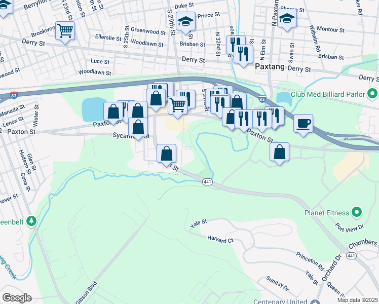 map of restaurants, bars, coffee shops, grocery stores, and more near 1291 South 28th Street in Harrisburg