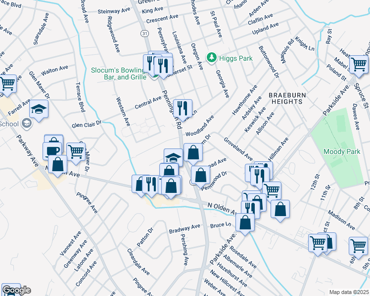 map of restaurants, bars, coffee shops, grocery stores, and more near 1572 Pennington Road in Ewing Township