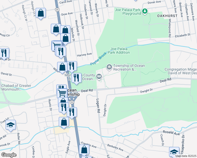 map of restaurants, bars, coffee shops, grocery stores, and more near 701 Deal Rd in Ocean Township