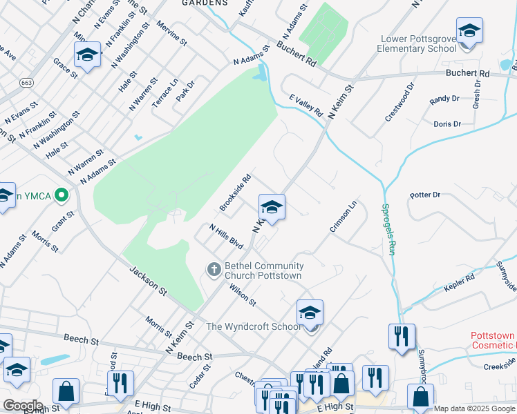 map of restaurants, bars, coffee shops, grocery stores, and more near 973 Kenny Road in Pottstown