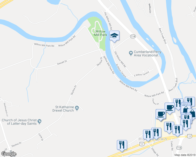 map of restaurants, bars, coffee shops, grocery stores, and more near 29 Skyline Drive in Mechanicsburg