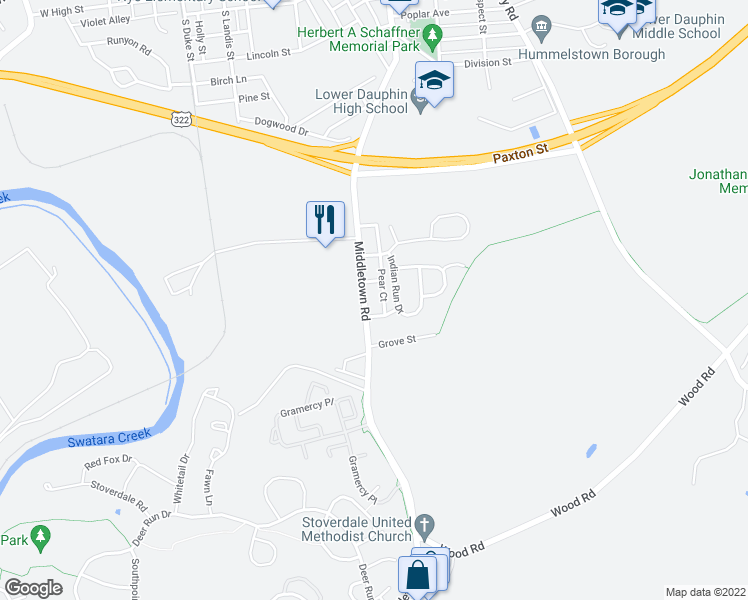 map of restaurants, bars, coffee shops, grocery stores, and more near 447 Middletown Road in Hummelstown