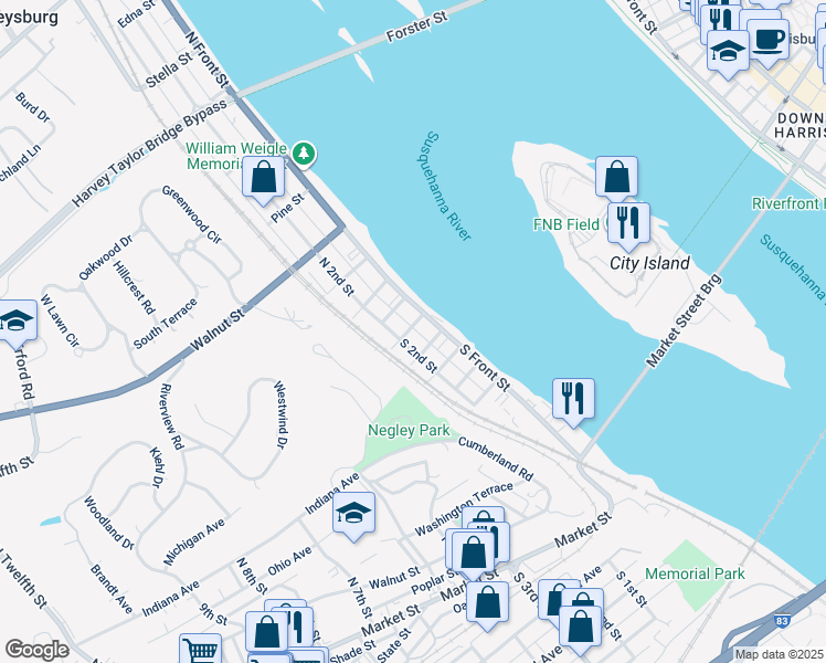 map of restaurants, bars, coffee shops, grocery stores, and more near 13 Locust Street in Wormleysburg