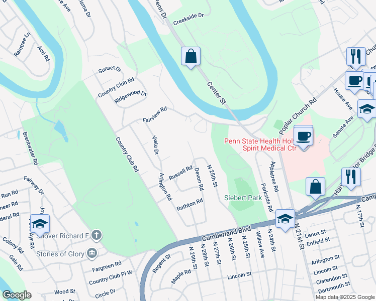 map of restaurants, bars, coffee shops, grocery stores, and more near 614 Devon Road in Camp Hill