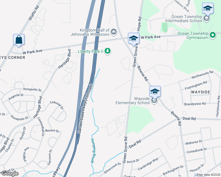 map of restaurants, bars, coffee shops, grocery stores, and more near 11 Gun Club Road in Tinton Falls