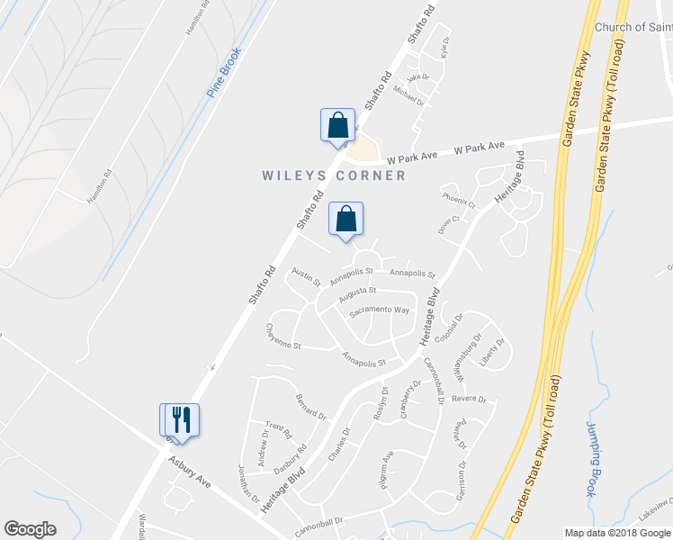 map of restaurants, bars, coffee shops, grocery stores, and more near 10 Juneau Court in Asbury Park