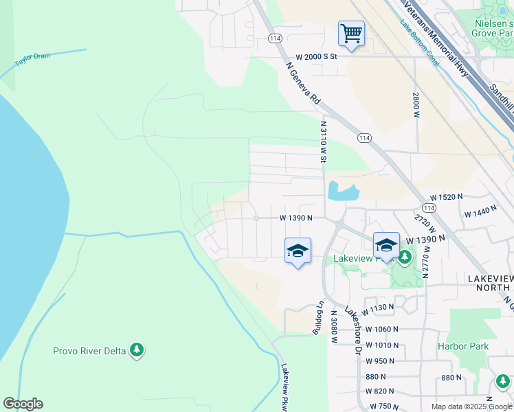map of restaurants, bars, coffee shops, grocery stores, and more near 1462 North 3350 West in Provo