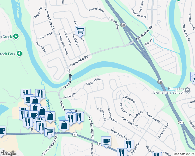 map of restaurants, bars, coffee shops, grocery stores, and more near 6101 Galleon Drive in Mechanicsburg