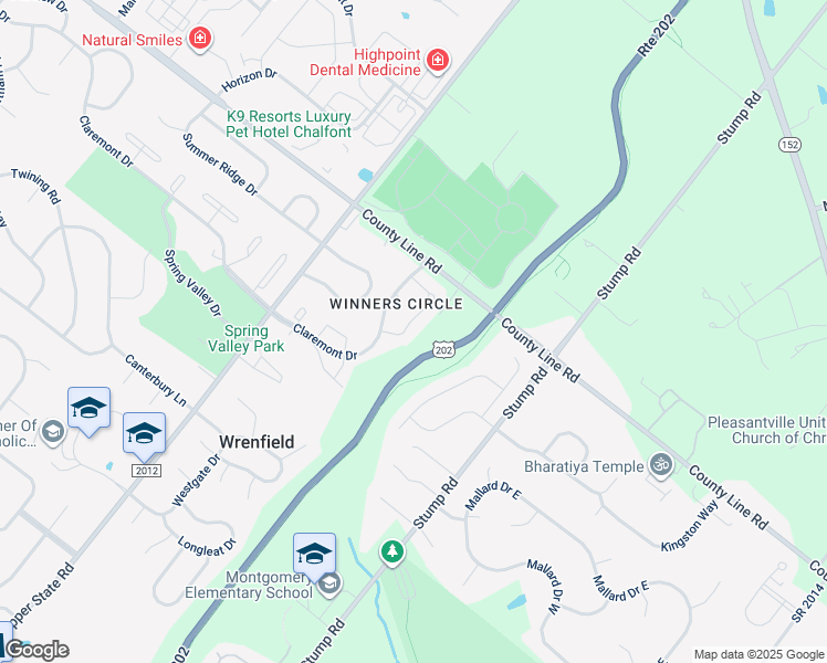 map of restaurants, bars, coffee shops, grocery stores, and more near 304 Santa Anita Drive in North Wales