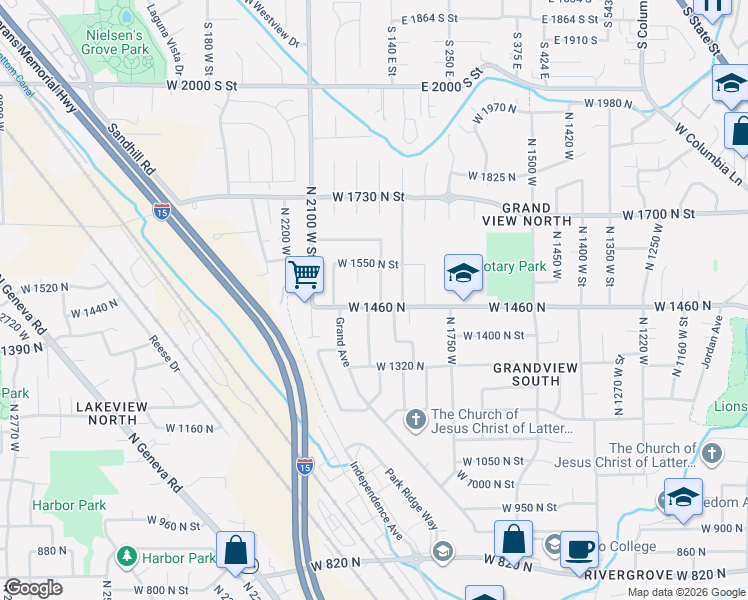 map of restaurants, bars, coffee shops, grocery stores, and more near 1498 1930 West in Provo