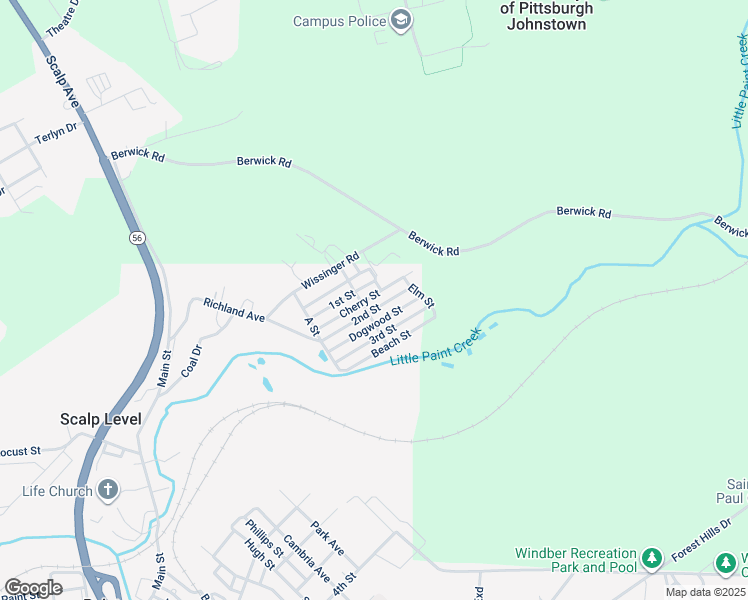 map of restaurants, bars, coffee shops, grocery stores, and more near Cherry St in Windber